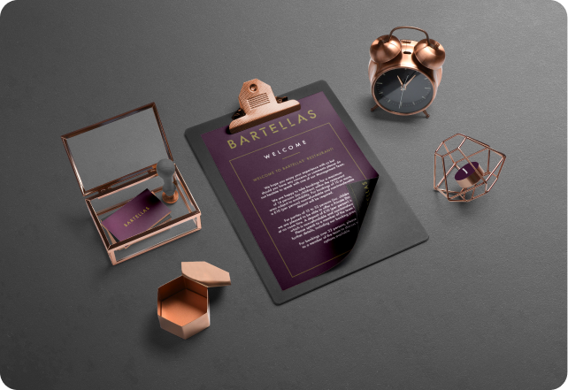 Bartellas luxury brand identity, stationery and packaging in London, UK