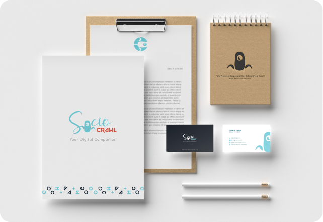 SocioCrawl stationery, identity and branding in Indore, India